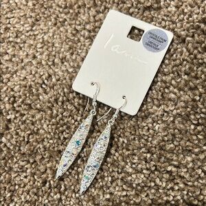 I AM Silver Dangle Earrings with Crystals NWT